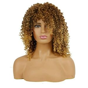 Blonde Yellow Afro Curly Synthetic Wig with Bangs,
